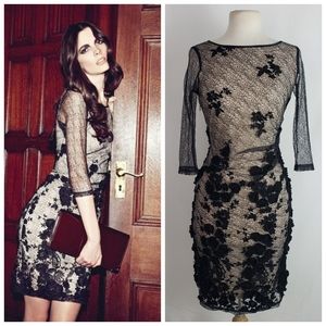 Reiss Womens Nola Textured 3D Floral Ombre Lace Nude Black Cocktail Dress Sz 8